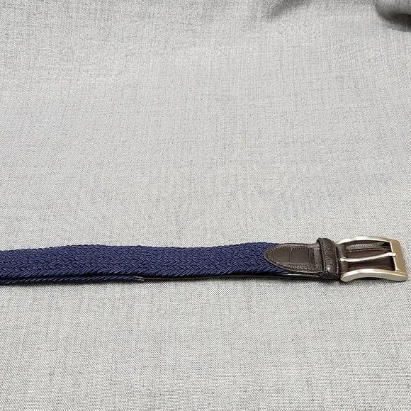 Brown Leather And Navy Braided Stretch Belt Size Medium - Picture 3 of 4
